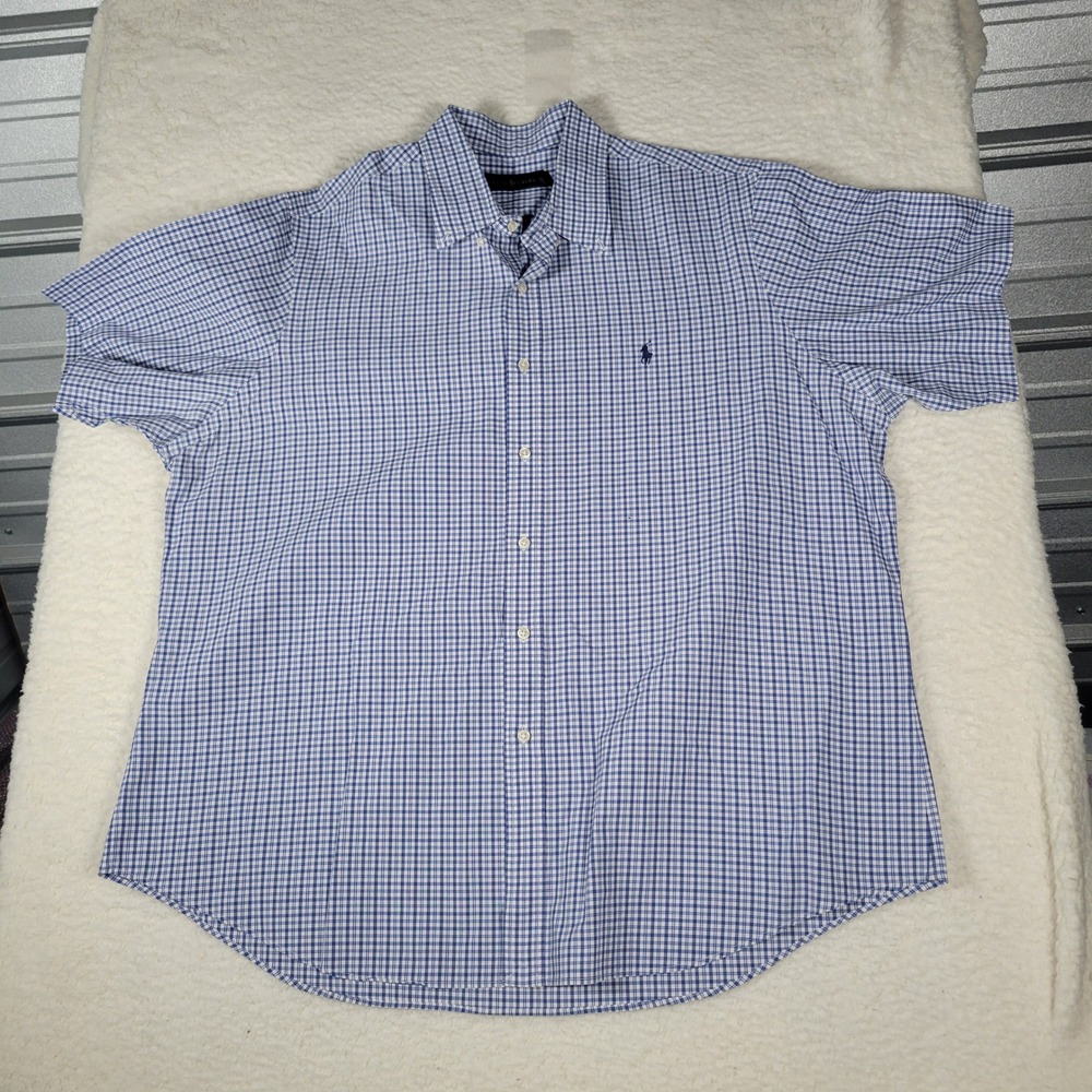 Ralph Lauren Button Down Shirt Mens XXL Blue White Gingham Short Sleeve Check - Picture 2 of 13